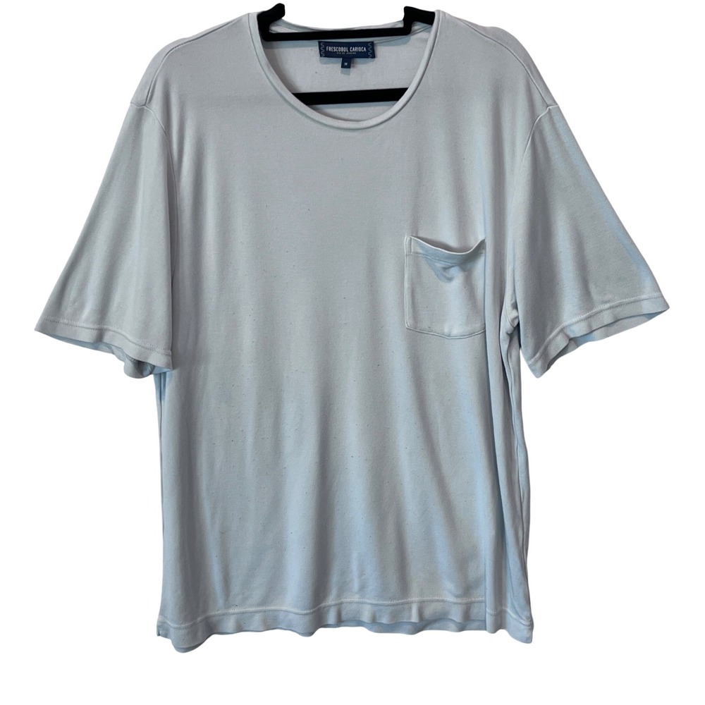 Frescobol Carioca Viscose‎ Pocket T-Shirt Pale Blue Made in Portugal Size Medium